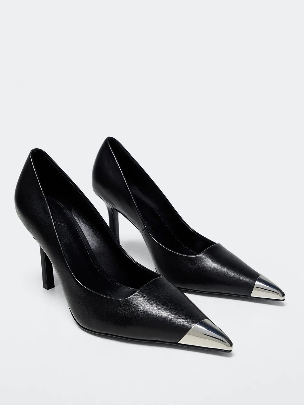 MANGO Black Pointed Toe Pumps with Metallic Toe - Picture 12 of 12